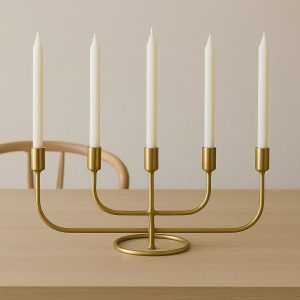 13 Gold Brass Candle Holder Minimalist Centerpiece for Dining Table