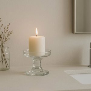 14 Clear Glass Candle Holder Minimalist Bathroom Vanity Decor