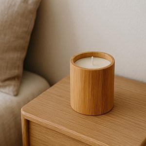 16 Bamboo Wood Candle Holder Minimalist Bedroom Nightstand Decor