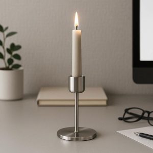 17 Silver Stainless Steel Candle Holder Minimalist Office Desk Decor