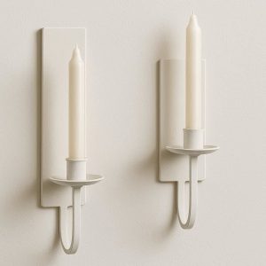 18 Matte White Metal Candle Holder Set of 2 for Bedroom Wall Decor