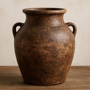 2 Rustic Brown Ceramic Vase with Distressed Finish for Farmhouse Style Decor