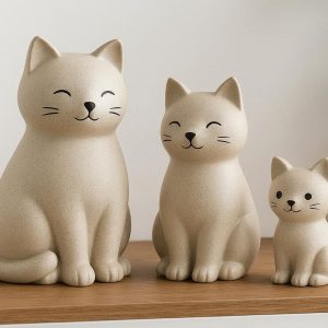 21 Cute Cat Family Figurine Set of 3 for Bookshelf Decor Modern Home Office